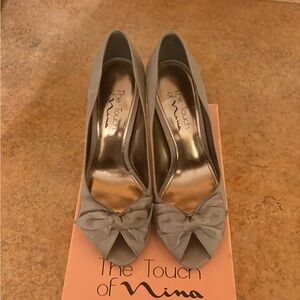 Nina Women's Elegant Silver Peep-Toe Heels